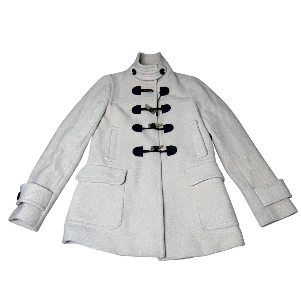 Banana Republic Cream Wool Blend Duffle Toggle Coat Funnel Neck XS